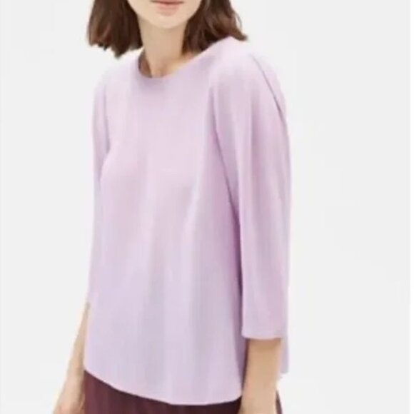 NWT Eileen Fisher Mallow Silk Georgette Crepe Round Top